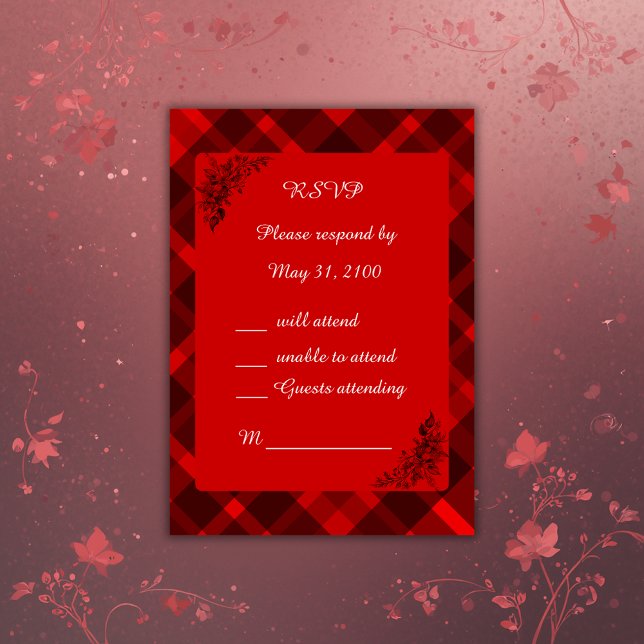 red black scottish celtic tartan wedding pattern RSVP card (Creator Uploaded)