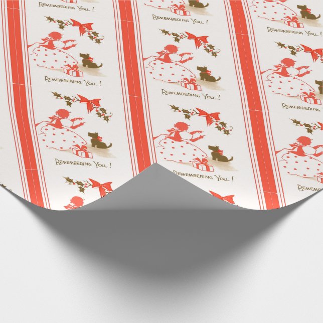Red Black Scotty Girl Victorian Xmas card design Wrapping Paper (Corner)