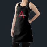 Red Black Script Girly Monogram Name Apron<br><div class="desc">Black and Red Monogram Name Apron. This makes the perfect sweet 16 birthday,  wedding,  bridal shower,  anniversary,  baby shower or bachelorette party gift for someone that loves glam luxury and chic styles.</div>