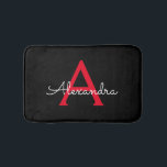 Red Black Script Girly Monogram Name Bath Mat<br><div class="desc">Black and Red Simple Script Monogram Name Bath Mats. This makes the perfect graduation,  birthday,  wedding,  bridal shower,  anniversary,  baby shower or bachelorette party gift for someone that loves glam luxury and chic styles.</div>