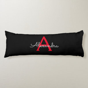 Red Black Script Girly Monogram Name Body Cushion