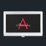 Red Black Script Girly Monogram Name Business Card Holder<br><div class="desc">Black and Red Simple Script Monogram Name Business Card Holder. This makes the perfect sweet 16 birthday,  wedding,  bridal shower,  anniversary,  baby shower or bachelorette party gift for someone that loves glam luxury and chic styles.</div>