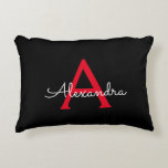 Red Black Script Girly Monogram Name Decorative Cushion<br><div class="desc">Black and Red Script Monogram Name and Initial Pillow. The pillow makes the perfect sweet 16 birthday,  wedding,  bridal shower,  baby shower or bachelorette party gift for someone decorating her room in rose gold.</div>