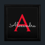 Red Black Script Girly Monogram Name Gift Box<br><div class="desc">Black and Red Simple script Monogram Name Jewellery Keepsake Box. This makes the perfect graduation,  birthday,  wedding,  bridal shower,  anniversary,  baby shower or bachelorette party gift for someone that loves glam luxury and chic styles.</div>