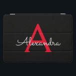 Red Black Script Girly Monogram Name iPad Pro Cover<br><div class="desc">Black and Red Simple Script Monogram Name Laptop Case. This makes the perfect sweet 16 birthday,  wedding,  bridal shower,  anniversary,  baby shower or bachelorette party gift for someone that loves glam luxury and chic styles.</div>