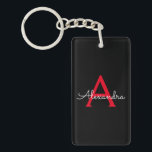 Red Black Script Girly Monogram Name Key Ring<br><div class="desc">Black and Red Simple Script Monogram Name Keychain. This makes the perfect sweet 16 birthday,  wedding,  bridal shower,  anniversary,  baby shower or bachelorette party gift for someone that loves glam luxury and chic styles.</div>