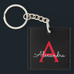 Red Black Script Girly Monogram Name Key Ring<br><div class="desc">Black and Red Simple Script Monogram Name Keychain. This makes the perfect sweet 16 birthday,  wedding,  bridal shower,  anniversary,  baby shower or bachelorette party gift for someone that loves glam luxury and chic styles.</div>