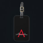 Red Black Script Girly Monogram Name Luggage Tag<br><div class="desc">Red and Black Monogram Add Your Own Name Script Signature Pillow. The luggage bag tag makes the perfect sweet 16 birthday,  wedding,  bridal shower,  baby shower or bachelorette party gift for someone who loves a chic elegant and modern style.</div>