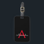 Red Black Script Girly Monogram Name Luggage Tag<br><div class="desc">Red and Black Monogram Add Your Own Name Script Signature Pillow. The luggage bag tag makes the perfect sweet 16 birthday,  wedding,  bridal shower,  baby shower or bachelorette party gift for someone who loves a chic elegant and modern style.</div>