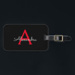 Red Black Script Girly Monogram Name Luggage Tag<br><div class="desc">Black and Red Monogram Add your own Name Script Luggage Bag Tag The bag tag makes the perfect sweet 16 birthday,  wedding,  bridal shower,  baby shower or bachelorette party gift for someone decorating her room in style.</div>