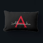 Red Black Script Girly Monogram Name Lumbar Cushion<br><div class="desc">Red and Black Monogram Add Your Own Name Lumbar Pillow. This makes the perfect sweet 16 birthday,  wedding,  bridal shower,  anniversary,  baby shower or bachelorette party gift for someone that loves glam luxury and chic styles.</div>