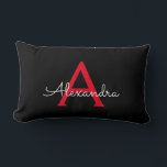 Red Black Script Girly Monogram Name Lumbar Cushion<br><div class="desc">Red and Black Monogram Add Your Own Name Lumbar Pillow. This makes the perfect sweet 16 birthday,  wedding,  bridal shower,  anniversary,  baby shower or bachelorette party gift for someone that loves glam luxury and chic styles.</div>