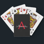 Red Black Script Girly Monogram Name Playing Cards<br><div class="desc">Black and Red Simple Script Monogram Name Playing Cards. This makes the perfect sweet 16 birthday,  wedding,  bridal shower,  anniversary,  baby shower or bachelorette party gift for someone that loves glam luxury and chic styles.</div>
