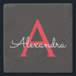 Red Black Script Girly Monogram Name Stone Coaster<br><div class="desc">Black and Red Simple Script Monogram Name Stone Tile. This makes the perfect graduation,  sweet 16 birthday,  wedding,  bridal shower,  anniversary,  baby shower or bachelorette party gift for someone that loves glam luxury and chic styles.</div>