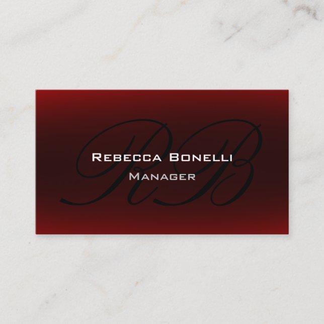 Red Black Script Monogram Manager Business Card (Front)