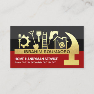 Red Black Shade Layers Gold Hammer Tool Business Card