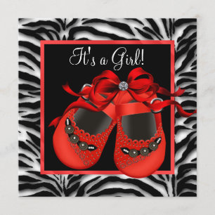 Red Black Shoes Red Zebra Baby Girl Shower Invitation