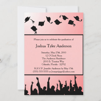 Red Black Silhouette Graduation Party Invitation