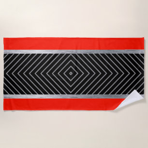 Red, black, silver and white pinstripe  beach towel