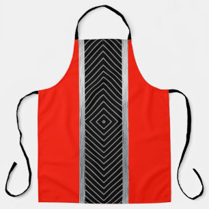 Red, black, silver and white stripe apron