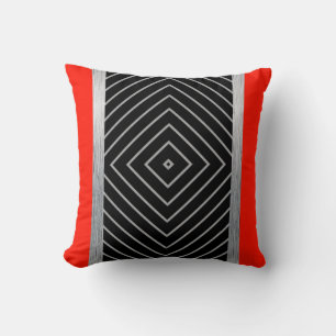 Red, black, silver and white stripes throw pillow