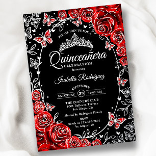 Red Black Silver Butterflies Roses Quinceanera
