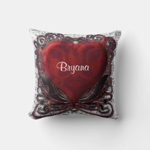 Red Black Silver Heart Valentine Love Cushion