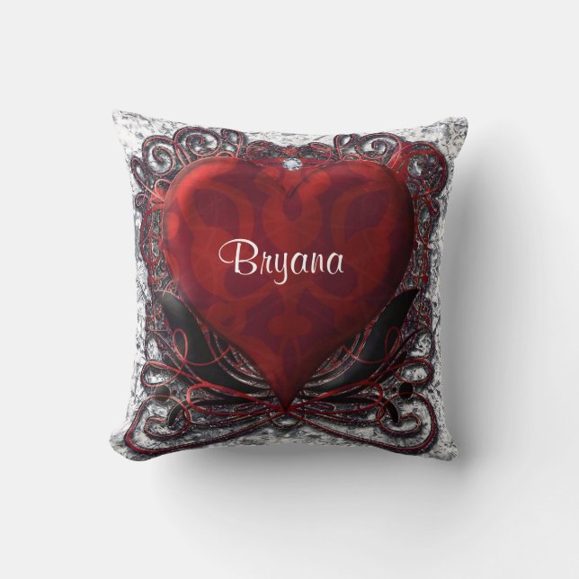 Red Black Silver  Heart Valentine Love Cushion (Front)