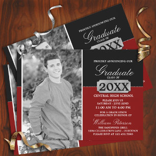 Red/Black Silver Plate Graduation Invitation