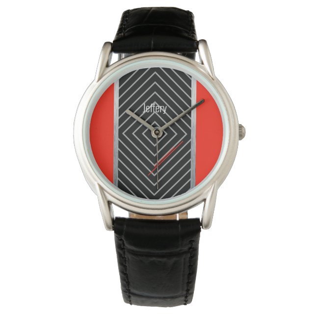 Red, black, silver stripes eWatch Watch (Front)