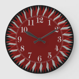 Red Black Silver Sun Wall Clock