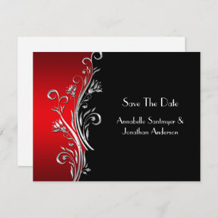Red Black Silver Swirls Wedding RSVP Invitation