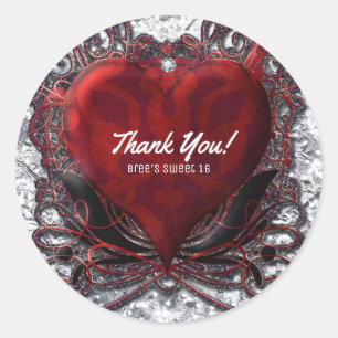 Red Black Silver Valentine Heart Gothic Romance Classic Round Sticker