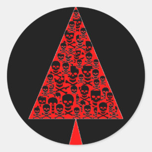 Red & black Skully Xmas Tree Classic Round Sticker