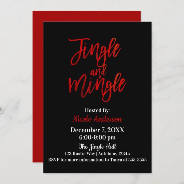 Red Black Sleek Shine Modern Jingle & Mingle Party Invitation (Front/Back)