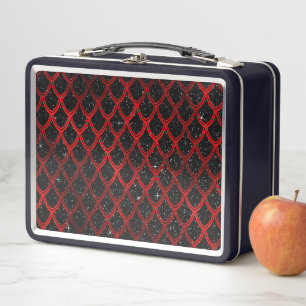 Red Black Snake Serpent Reptile Pattern Metal Lunch Box