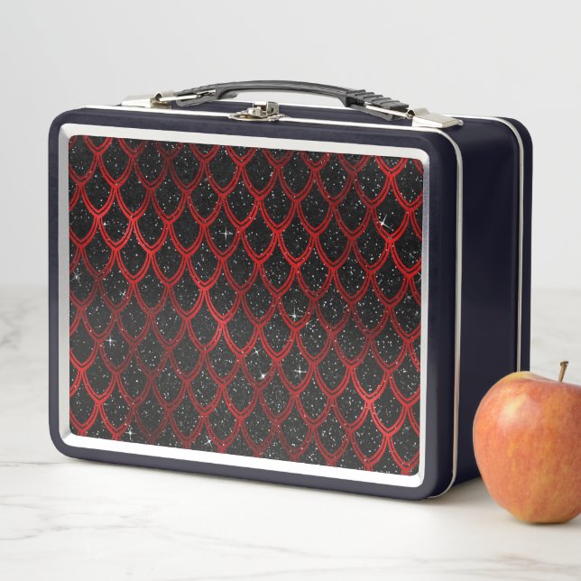 Red Black Snake Serpent Reptile Pattern Metal Lunch Box (In Situ)