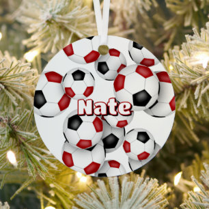red black soccer balls sports keepsake metal tree decoration