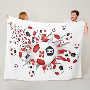 red black soccer balls stars girls name fleece blanket