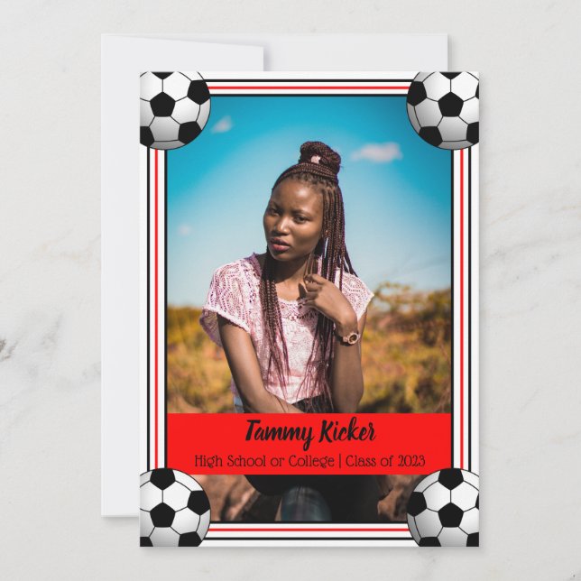 Red & Black Soccer Graduation Announcement (Front)