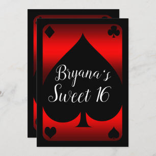 Red & Black Spade Glam Casino Sweet 16 Party Invitation