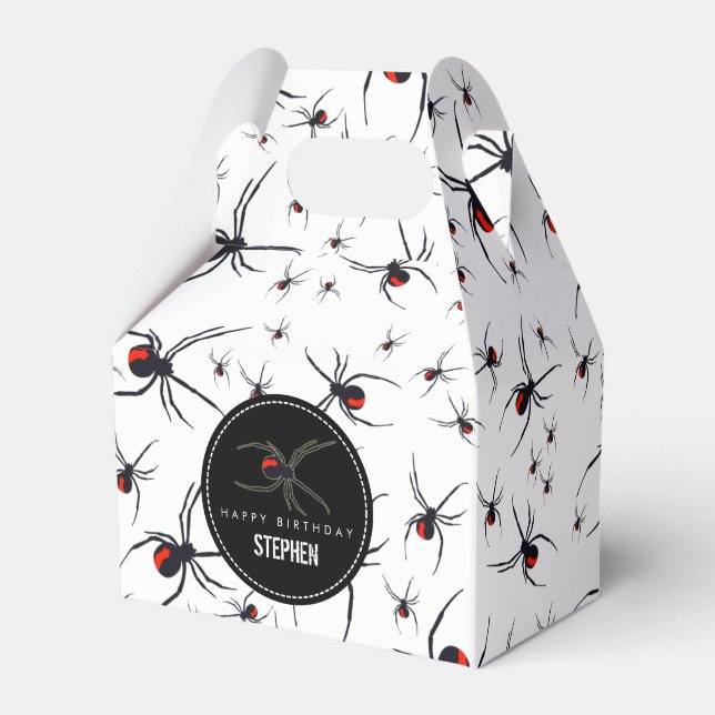 Red & Black Spider Birthday Party Theme Favour Box (Front Side)