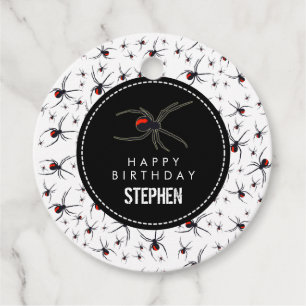 Red & Black Spider Birthday Party Theme Favour Tags