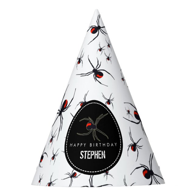 Red & Black Spider Birthday Party Theme  Party Hat (Front)
