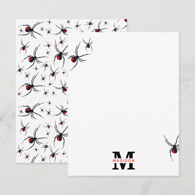 Red & Black Spider Pattern Monogrammed  Card (Front/Back)