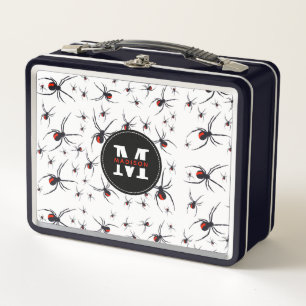 Red & Black Spider Pattern Monogrammed  Metal Lunch Box