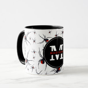 Red & Black Spider Pattern Monogrammed  Mug