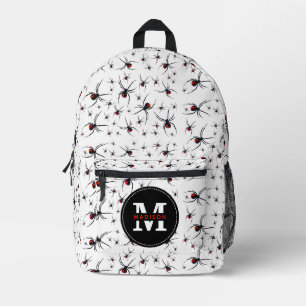 Red & Black Spider Pattern Monogrammed School Printed Backpack
