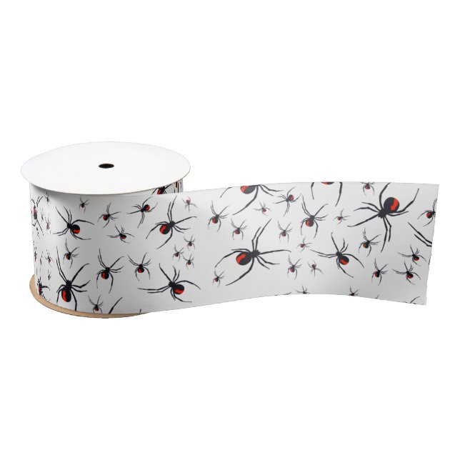 Red & Black Spider Pattern Satin Ribbon (Spool)