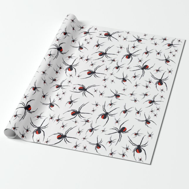 Red & Black Spider Pattern   Wrapping Paper (Unrolled)